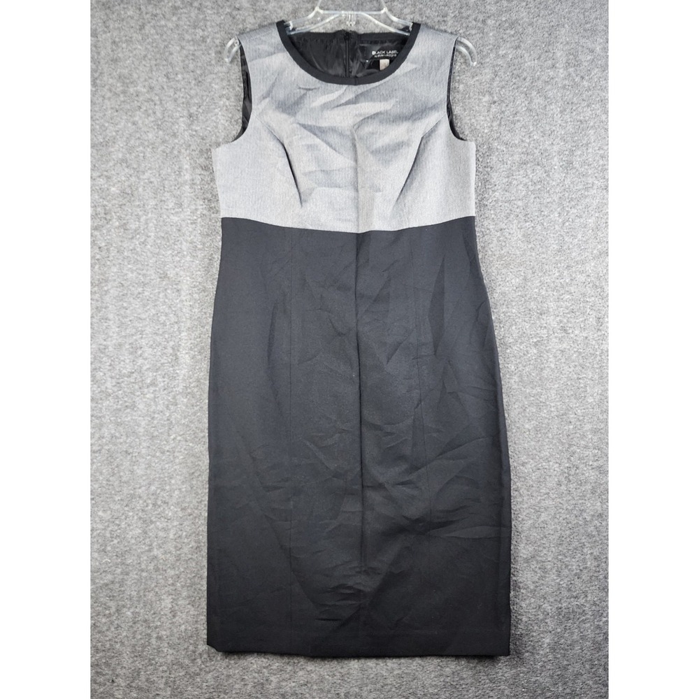 Black Label by Evan-Picone Sheath Dress Womens 10 Grey Black Colorblock Workwear
